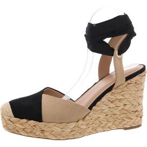 INC Womens Moniquee 2 Black Faux Suede Wedge Espadrille Heels Shoes New